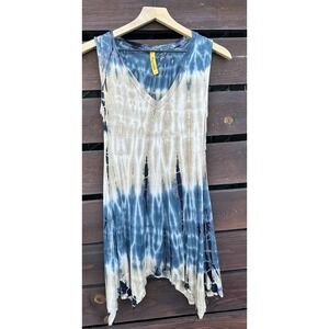 Vtg Pure‎ Intent Boho Festival Blue Tie Dye Dress Made In USA Size S